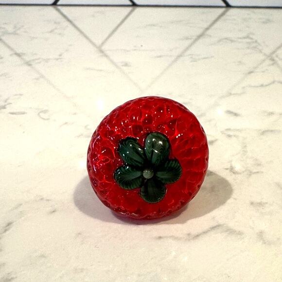 Murano Style Glass Strawberry decor trinket 4.0oz, 2” vibrant red green fresa - Picture 2 of 8